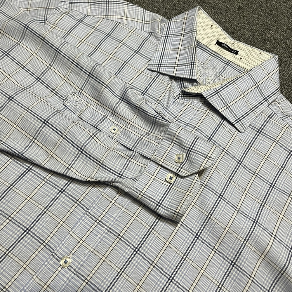 Bugatchi Classic Fit Blue Plaid Long Sleeve Button Down Shirt Men's XL